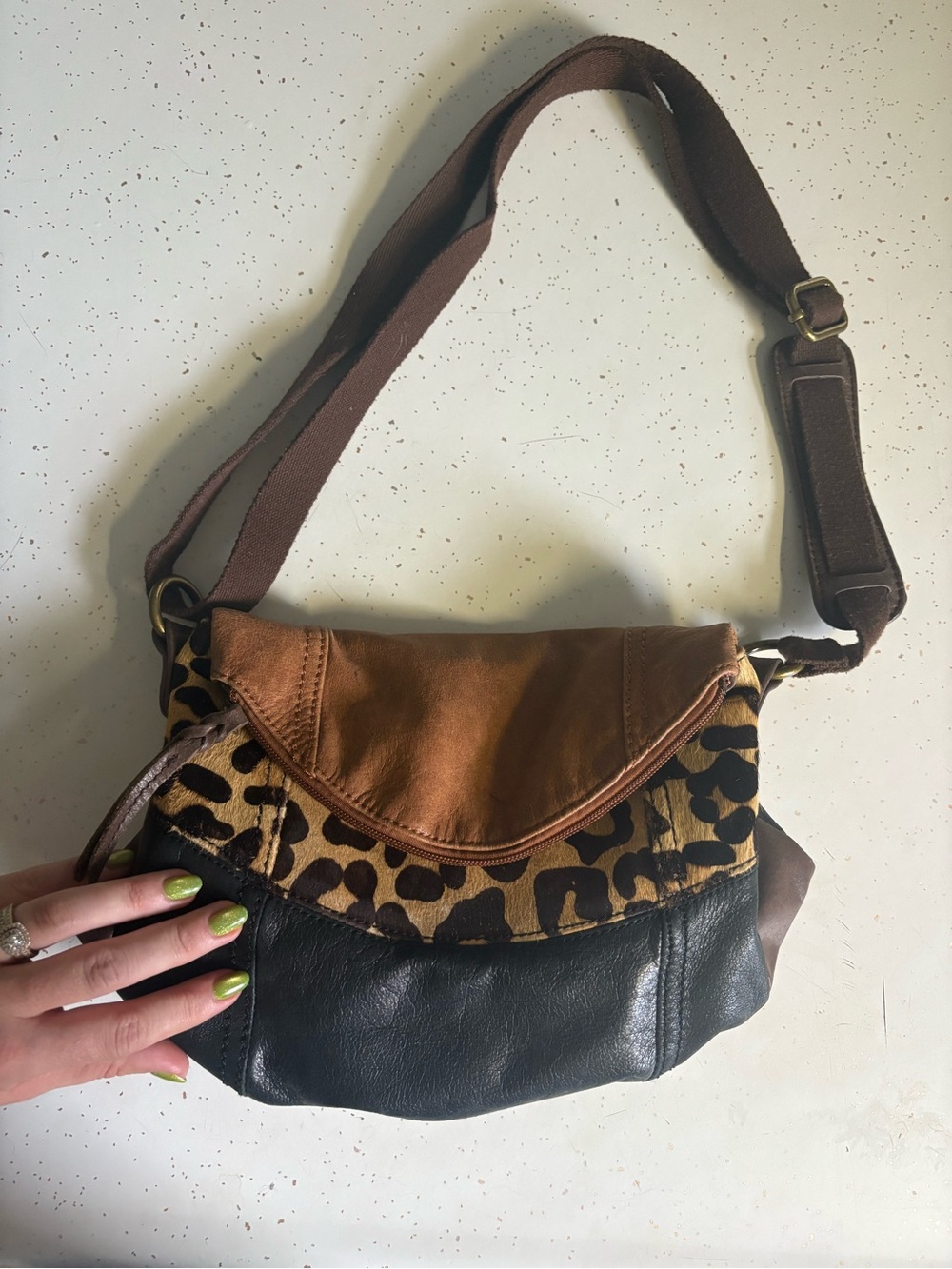 The Sak Brown Leather & Leopard slouchy Shoulder Bag - Picture 2 of 9